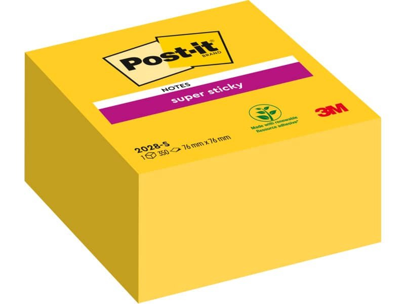 Foglietti riposizionabili Post-it© Cubo Super Sticky Notes 76×76 mm giallo oro 2028-S