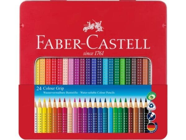 Matite colorate Faber-Castell Colour Gripÿ assortiti astuccio di metallo da 24 - 112423