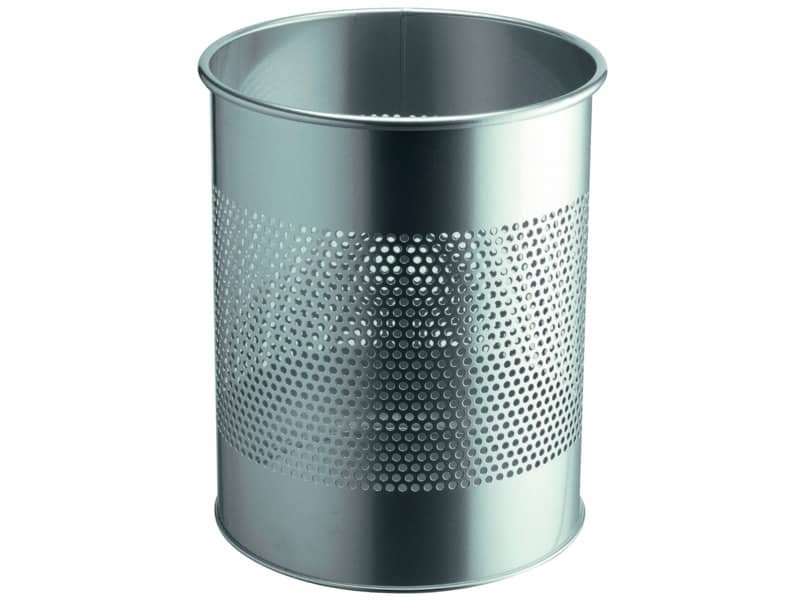Cestino gettacarte DURABLE cilindrico con superficie perforata 165mm acciaio argento metallizzato – 331023