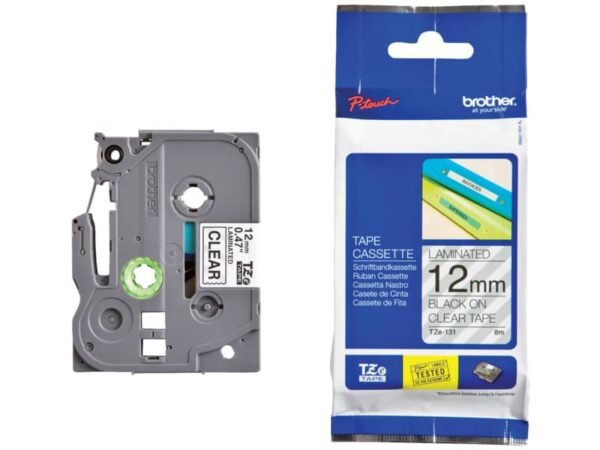 Nastro laminato per etichettarice - 12 mm x 8 mt Brother nero/trasparente TZE-131