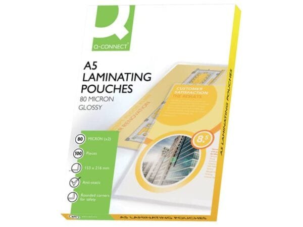 Pouches per plastificatrici Q-Connect 2x80 æm finitura lucida A5 Conf. 100 pezzi - KF04106