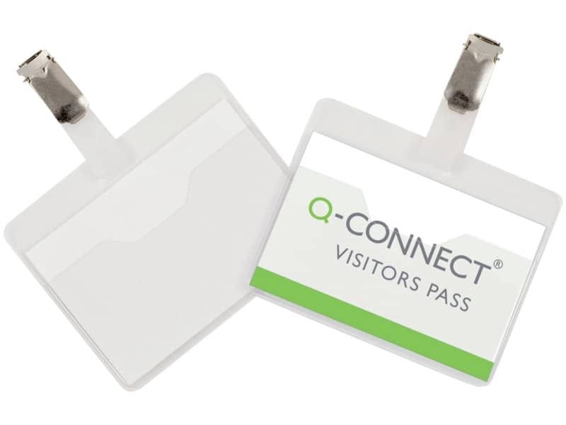Portabadge Q-Connect plastica 90×60 mm con clip Visitor badge apertura superiore – conf. da 25 – KF01560