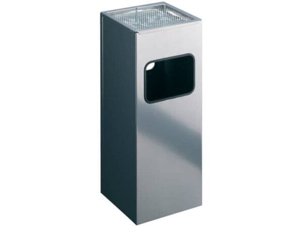 Posacenere Durable a colonna acciaio con sabbia e cestino base quadrata H 62 x  25 cm argento metallizzato - 333123