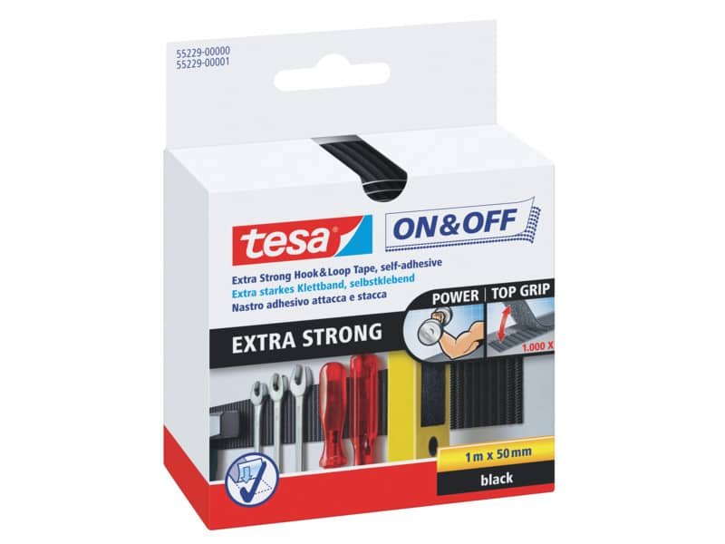 Nastro adesivo in tela tesa velcro On&Off universale autoadesivo extra forte nero 50 mm x 1 m – 55229-00000-02