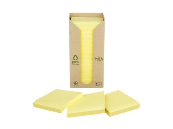 Foglietti Post-it© Notes Giallo 76x76 mm carta riciclata Torre da 16 blocchetti da 100 ff - 654-1T