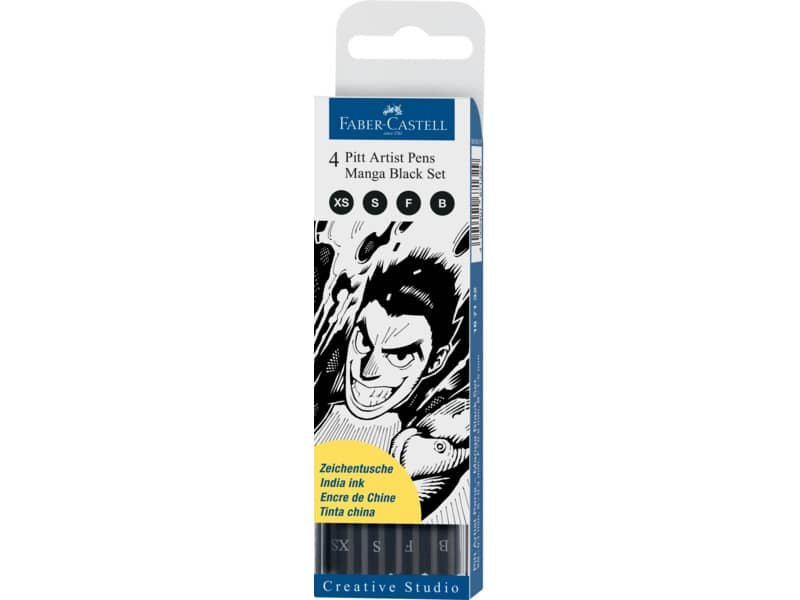 Penna inchiostro pigmentato Faber Castell Pitt Artist conf. 4 pezzi – Manga set nero – 167132