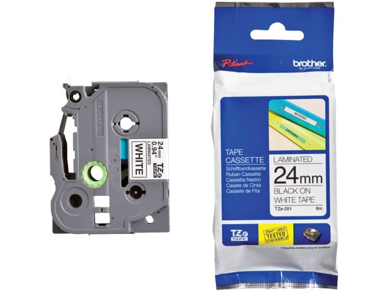 Nastro laminato per etichettarice – nero/bianco Brother 24 mm x 8 mt TZe-251