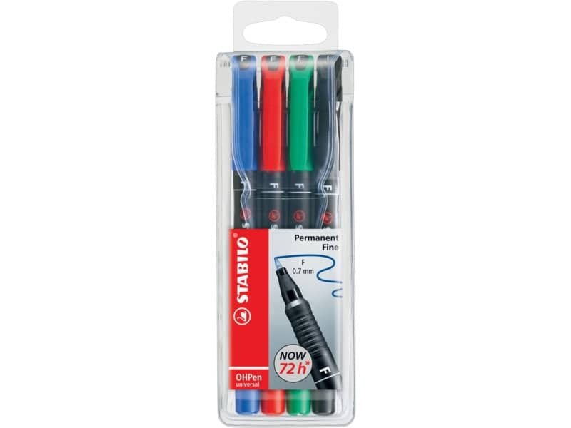 Penne Stabilo OHPen universal Fine (F) 0,7 mm assortiti astuccio da 4 – 842/4
