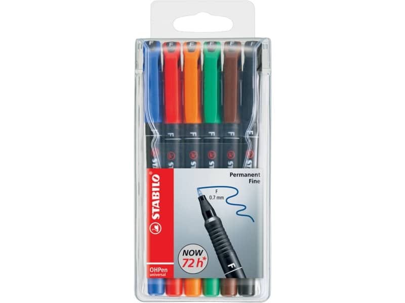 Penne Stabilo OHPen universal Fine (F) 0,7 mm assortiti astuccio da 6 – 842/6