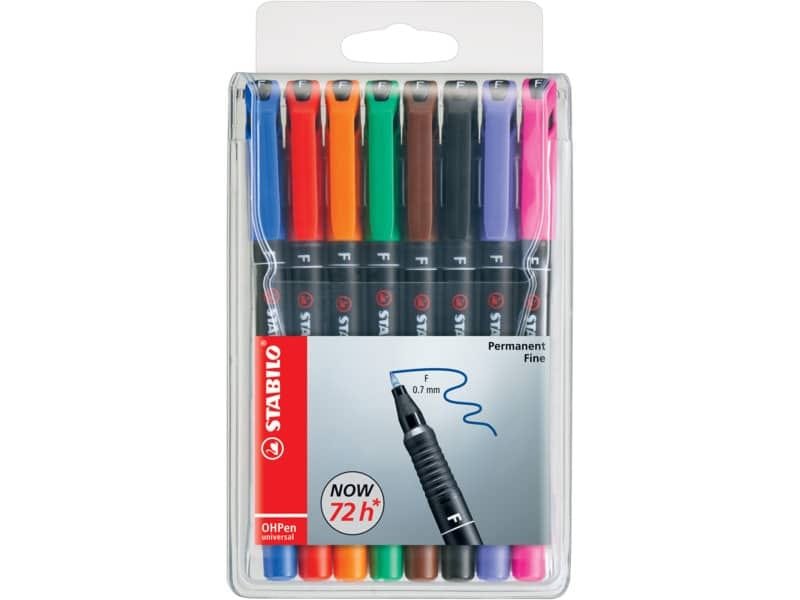 Penne Stabilo OHPen universal Fine (F) 0,7 mm assortiti astuccio da 8 – 842/8