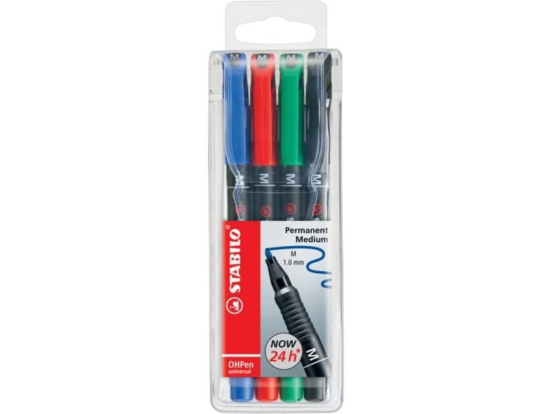 Penne Stabilo OHPen universal Medio (M) 1 mm assortiti astuccio da 4 – 843/4