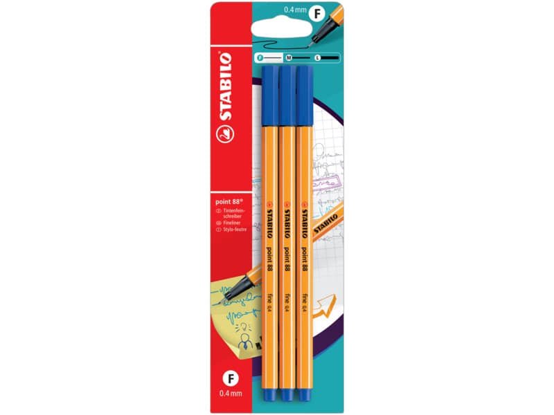 Fineliner Stabilo Point 88© 0,4 mm conf. 3 pz blu B-14827-10