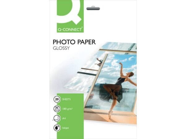 Carta fotografica Inkjet Q-Connect A4 bianco 180 g/mý lucida conf. da 20 - KF01103