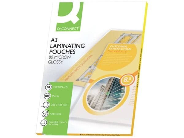 Pouches per plastificatrici Q-Connect 2x80 æm finitura lucida A3 Conf. 100 pezzi - KF04122