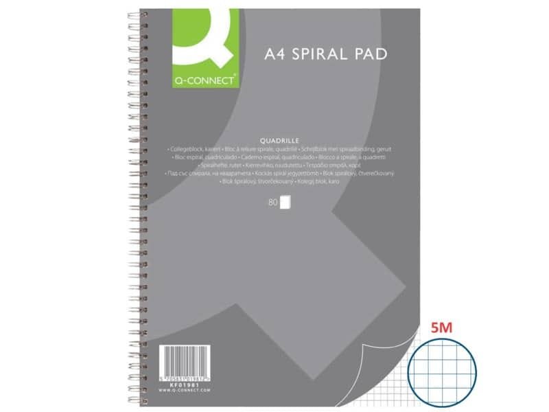 Blocco spiralato A4 Q-Connect 80 ff quadri 5 mm KF01981