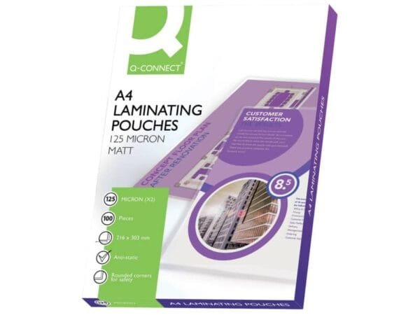 Pouches per plastificatrici Q-Connect 2x125 æm finitura opaca A4 Conf. 100 pezzi - KF24055