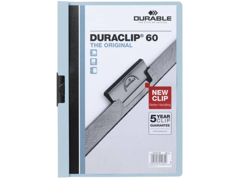 Cartellina con clip Durable DURACLIP© A4 – dorso 6 mm – capacit… 60 fogli azzurro – 220906