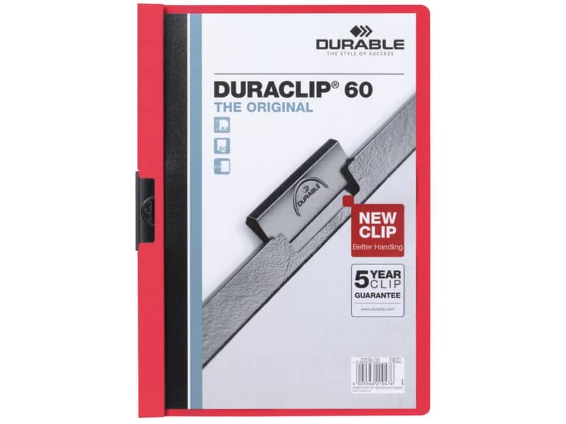 Cartellina con clip Durable DURACLIP© A4 – dorso 6 mm – capacit… 60 fogli rosso – 220903