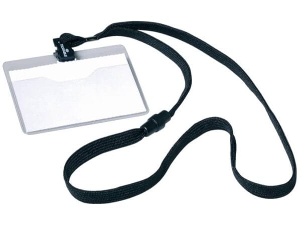 Portanomi DURABLE tasca aperta con cordoncino trasparente/nero 60x90mm conf. 10 - 813901