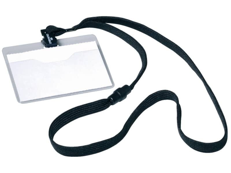 Portanomi DURABLE tasca aperta con cordoncino trasparente/nero 60x90mm conf. 10 – 813901