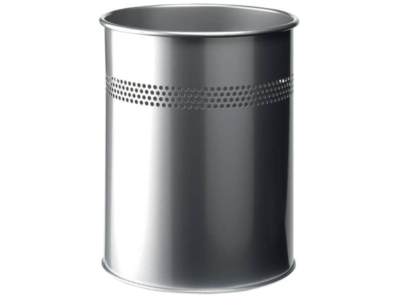 Cestino gettacarte DURABLE cilindrico con superficie perforata acciaio 15 l argento metallizzato – 330023