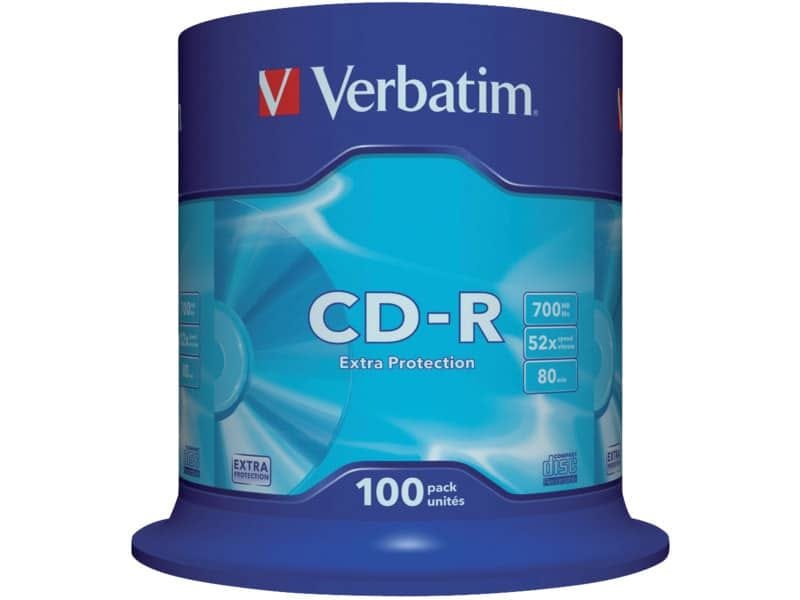 CD-R Extra Protection Verbatim 700 MB 52x Spindle Case da 100 cd-r – 43411