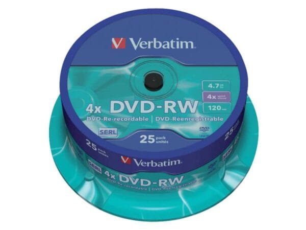 DVD-RW Verbatim 4.7 GB 4x Spindle Case in confezione da 25 dvd-rw - 43639
