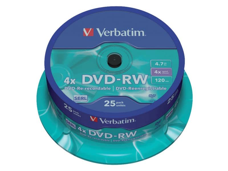 DVD-RW Verbatim 4.7 GB 4x Spindle Case in confezione da 25 dvd-rw – 43639