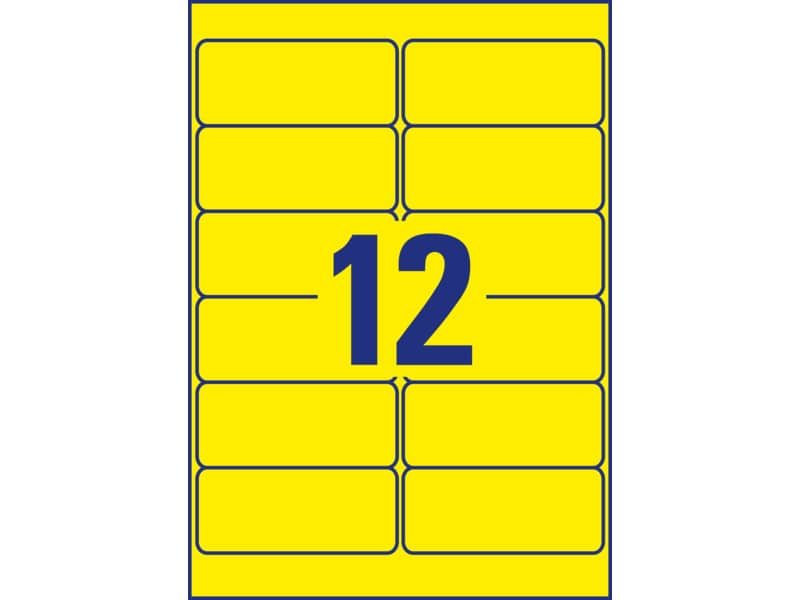 Etichette permanenti poliestere giallo Avery 99,1×42,3 mm – 12 et/foglio – per stampanti laser – cf. 20 fogli L6107-20