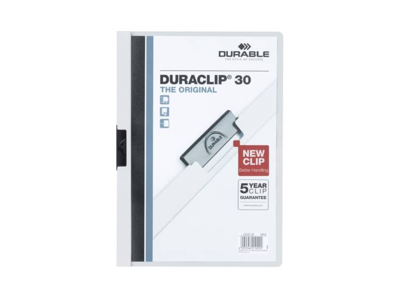 Cartellina con clip Durable DURACLIP© A4 bianco – dorso 3 mm – capacit… 30 fogli 2200-02
