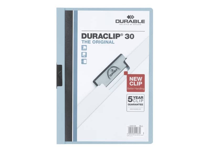 Cartellina con clip Durable DURACLIP® A4 – dorso 3 mm – capacità 30 fogli azzurro – 220006
