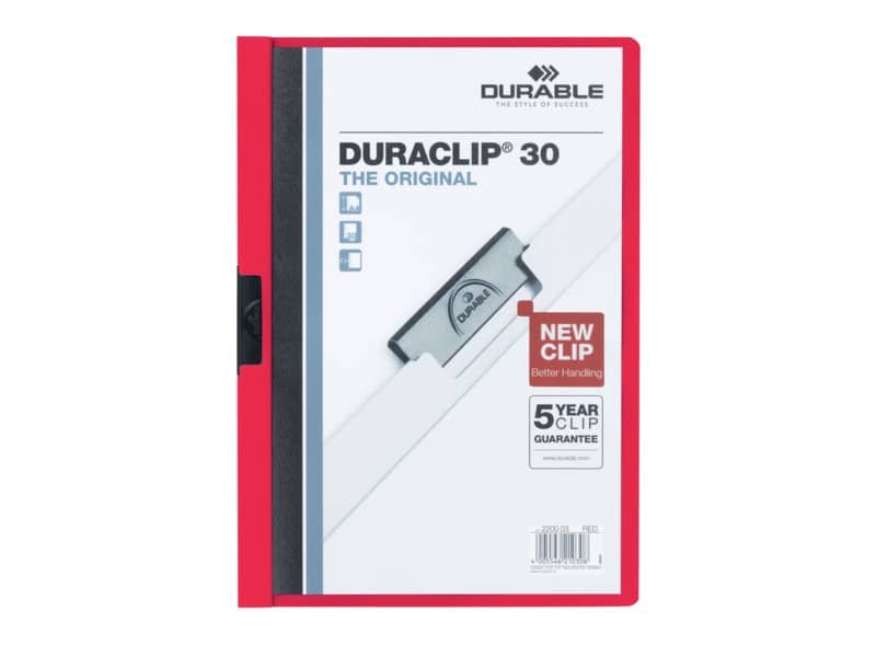Cartellina con clip Durable DURACLIP® A4 – dorso 3 mm – capacità 30 fogli rosso – 220003