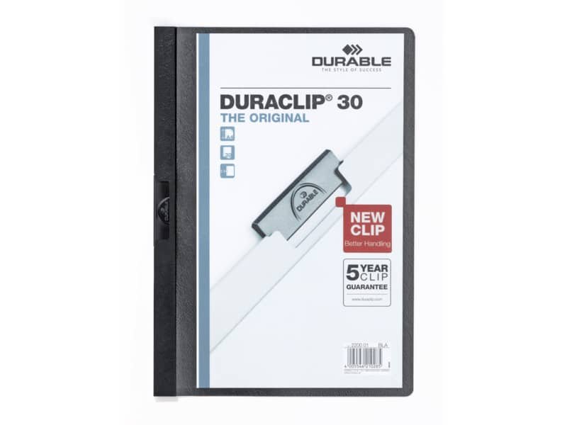 Cartellina con clip Durable DURACLIP® A4 – dorso 3 mm – capacità 30 fogli nero – 220001