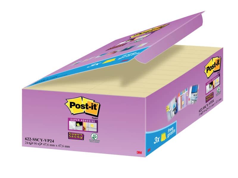 Foglietti Post-It© Super Sticky 21+3 blocchetti 90 fogli/blocchetto Canary Yellow 47,6×47,6 mm – 7100234510