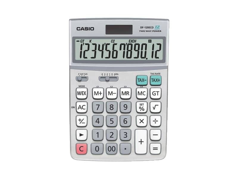 Calcolatrice da tavolo Casio solare o batteria – display 12 cifre – grigio DF-120ECO-W-EP