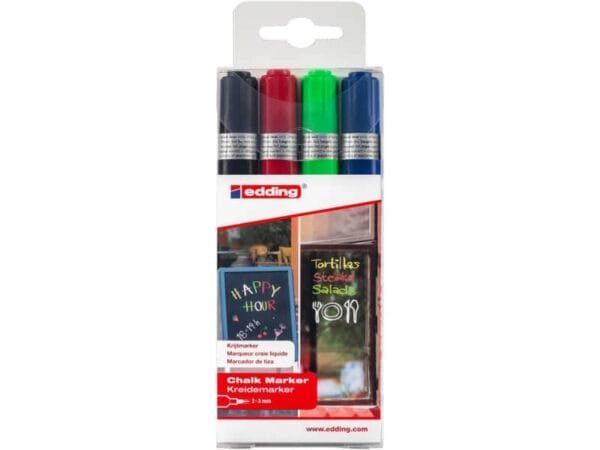 Marcatori a gesso liquido edding 4095 punta conica 2-3 mm assortiti confezione da 4 - E-4095/4S