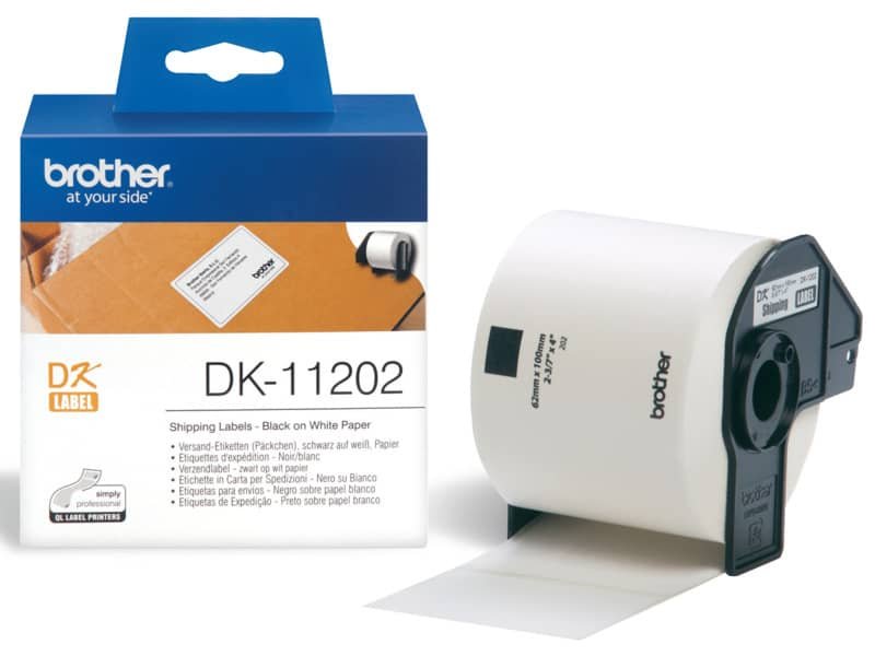 Rotolo da 300 etichette adesive in carta 62 x 100 mm Brother nero/bianco DK11202