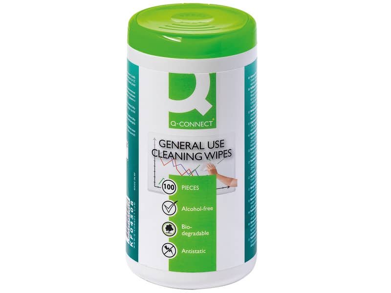 Salviette di pulizia multiuso Q-Connect senza alcool barattolo da 100 – KF04508A