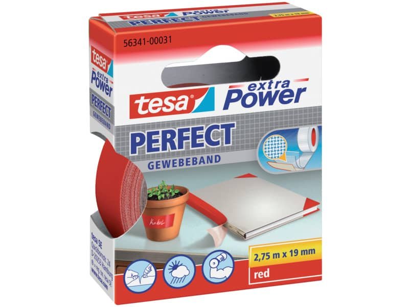 Nastro adesivo in tela tesa extra Power©Perfect plastificato 19 mm x 2,75 m rosso – 56341-00031-03