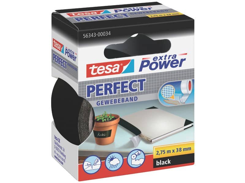 Nastro adesivo in tela tesa extra Power© Perfect 38 mm x 2,75 m nero 56343-00034-03