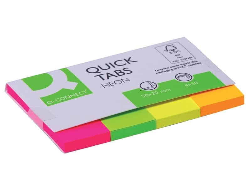 Segnapagina Q-Connect Index Marker neon 20×50 mm assortiti dispenser 4 blocchetti da 50 – KF01226