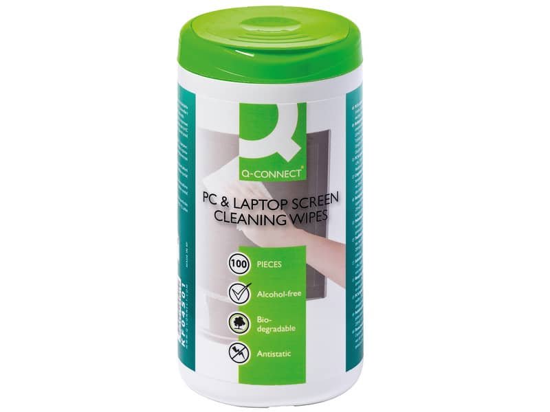 Salviette di pulizia schermi Q-Connect TFT+LCD senza alcool barattolo da 100 – KF04501A