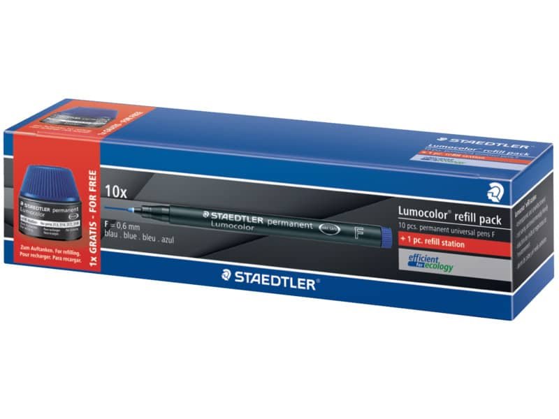 Penna Steadtler Lumocolor pi— refill – conf. 10 pezzi – colore inchiostro blu 318-3C10P