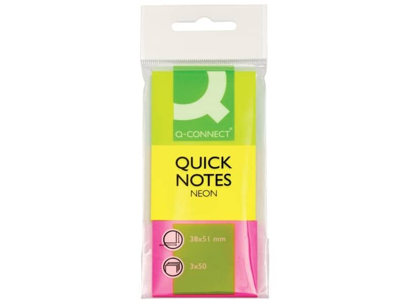Foglietti riposizionabili Q-Connect Neon assortiti 38x51mm blister 3 blocchetti da 50 – KF01224