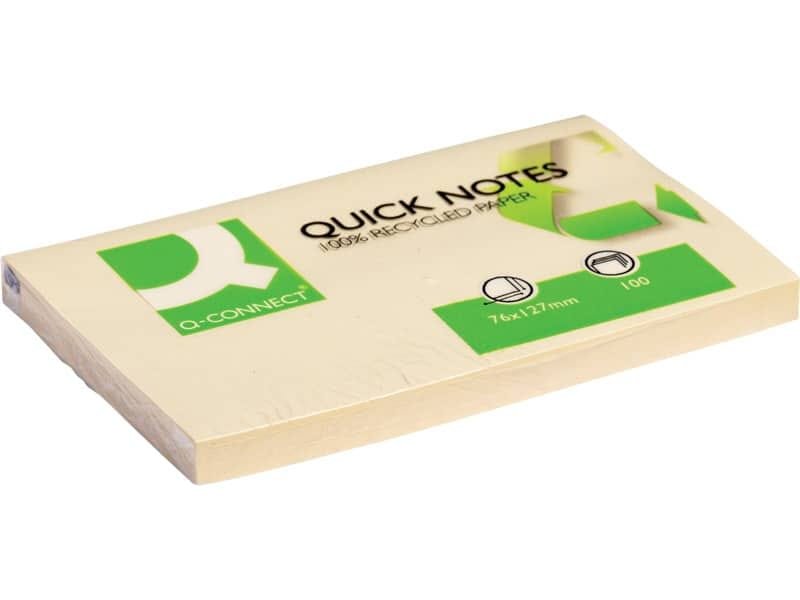 Foglietti riposizionabili Q-Connect 100% materiale riciclato 65 g/mý giallo 76x127mm  12 blocc. da 100 ff – KF05610