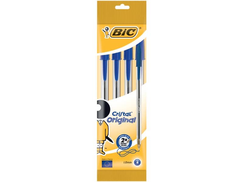 Penna a sfera BIC Cristal M 1 mm in blister da 4 blu – 8308601