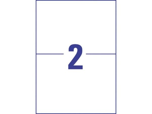Etichette in polietilene bianco Avery 2 et./foglio Laser - 210x148 mm conf. 10 fogli - L7916-10