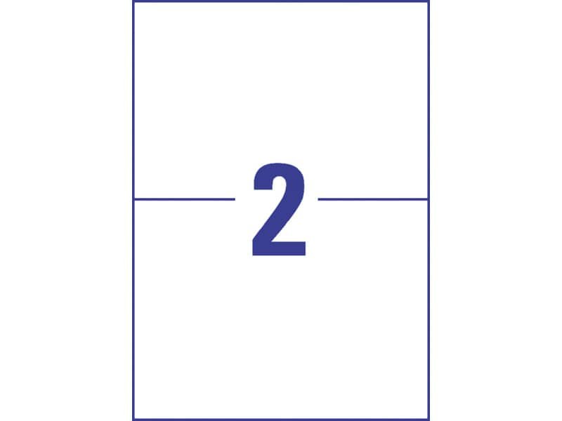 Etichette in polietilene bianco Avery 2 et./foglio Laser – 210×148 mm conf. 10 fogli – L7916-10