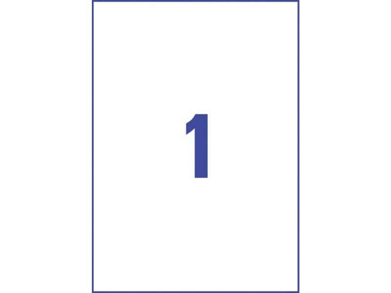 Etichette in polietilene bianco Avery 1 et./foglio Laser – 210×297 mm conf. 10 fogli – L7917-10