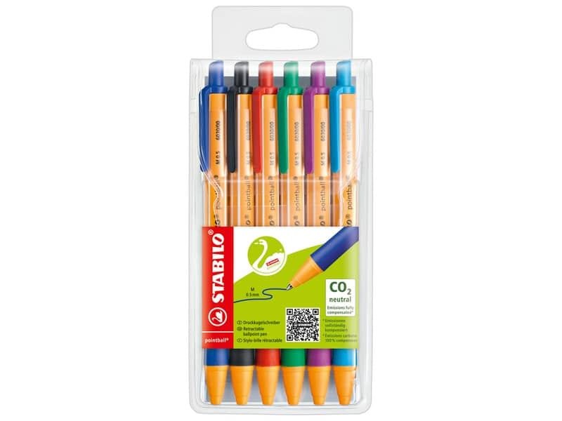 Penne a sfera a scatto Stabilo Pointballÿ 0,5 mm assortiti astuccio da 6 – 6030/6